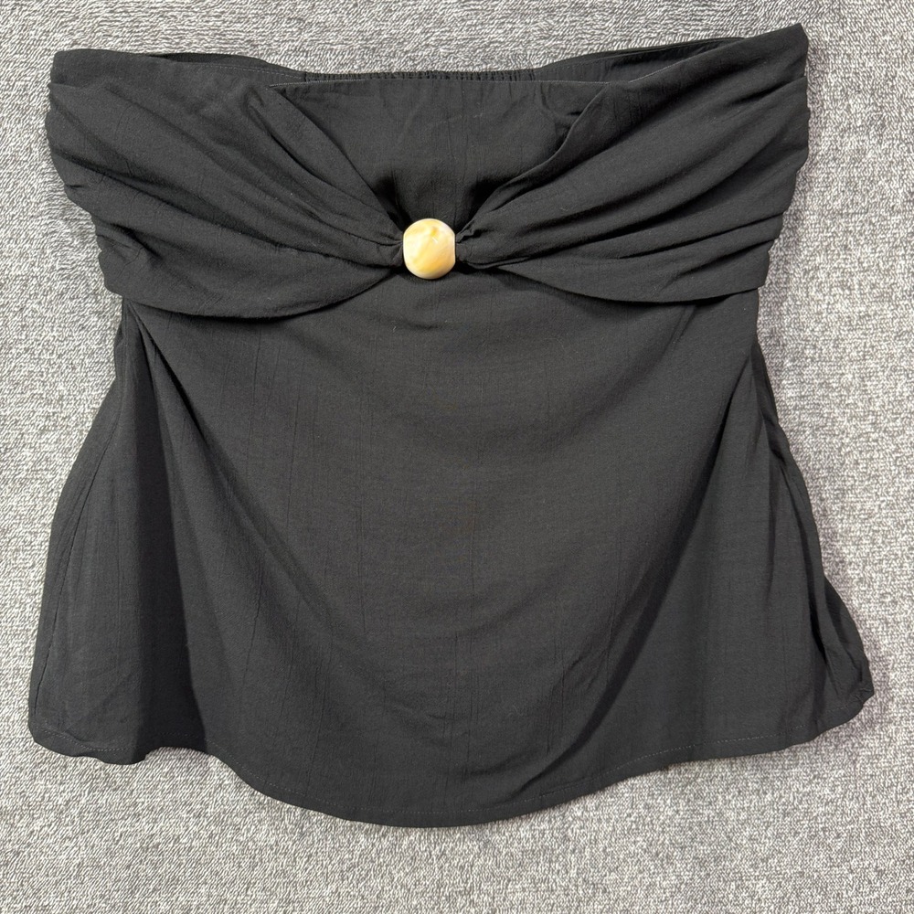 Mon Renn Tube Top Size S Black Strapless Stone Detail Smocked Back
